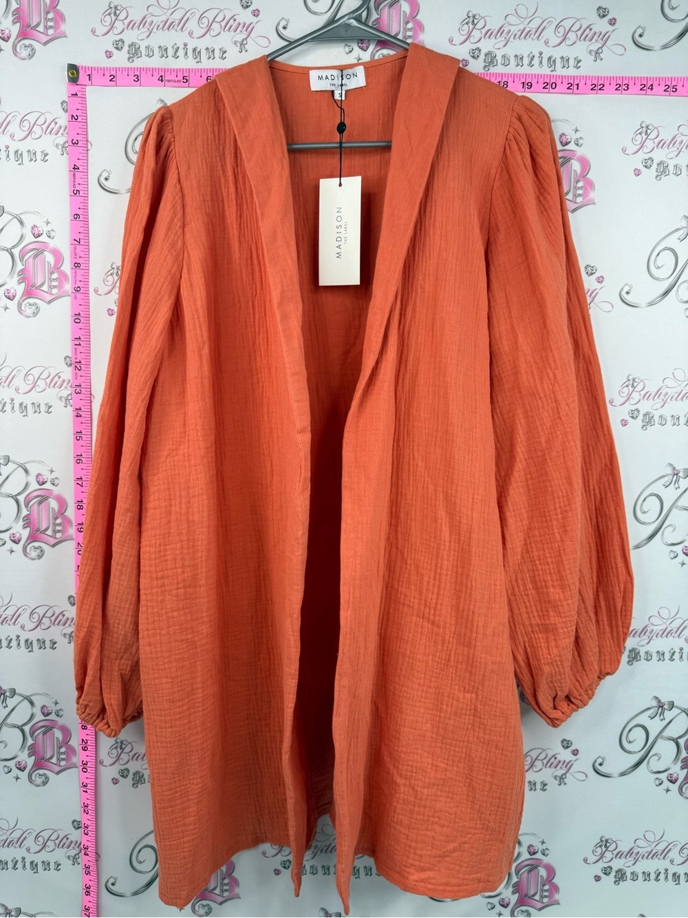Madison cardigan kimono nectarine  Coral-Orange Gauze Open Front Cardigan